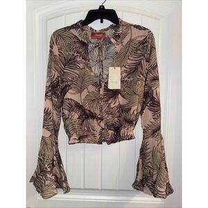 Maaji Crop Bell Sleeve Button Lightweight Womens Blouse NWT Sz M Tropical Print